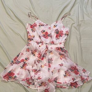 Trixxi White Floral Romper with Pink & Red Flowers